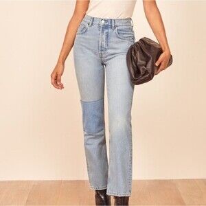 Reformation Cynthia Patch High Rise Straight Jeans